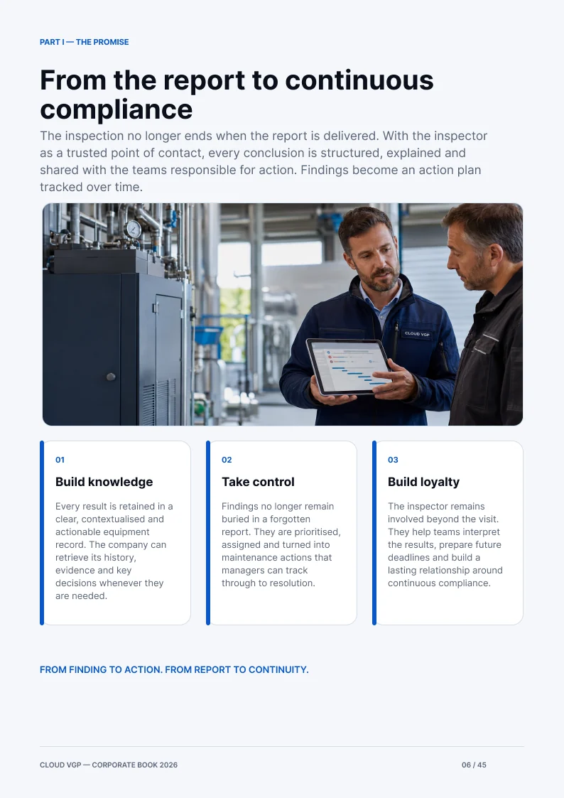 Thumbnail of page 6 of the Cloud VGP Corporate Book 2026 — From the report to continuous compliance