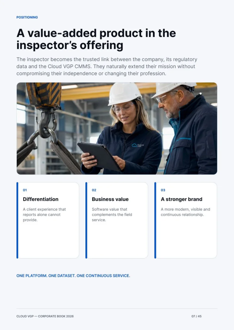 Thumbnail of page 7 of the Cloud VGP Corporate Book 2026 — A value-added product in the inspector’s offering
