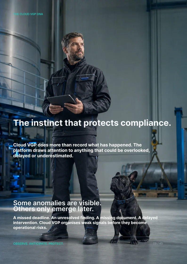 Thumbnail of page 9 of the Cloud VGP Corporate Book 2026 — The instinct that protects compliance.