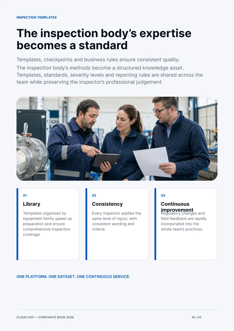 Thumbnail of page 16 of the Cloud VGP Corporate Book 2026 — The inspection body’s expertise becomes a standard