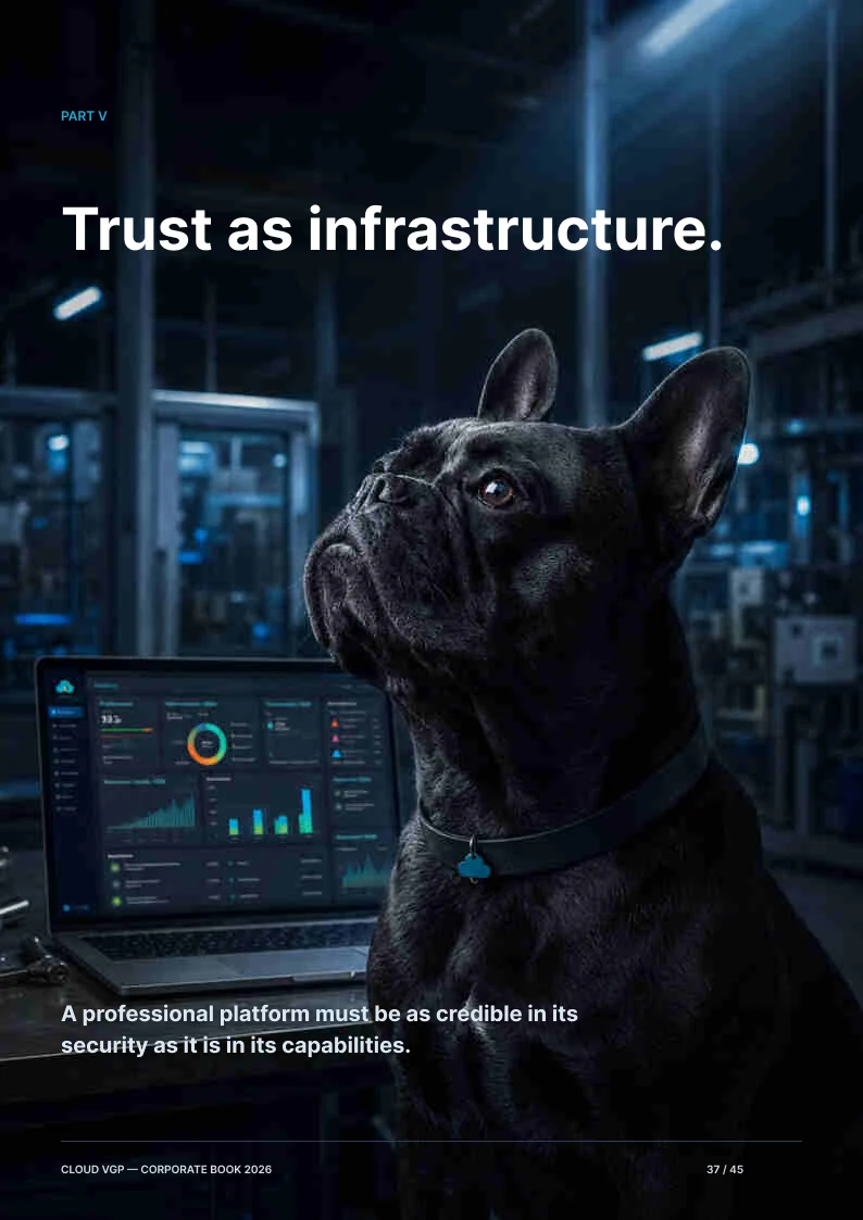 Thumbnail of page 37 of the Cloud VGP Corporate Book 2026 — Trust as infrastructure.