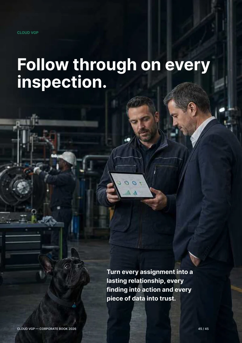 Thumbnail of page 45 of the Cloud VGP Corporate Book 2026 — Follow through on every inspection.