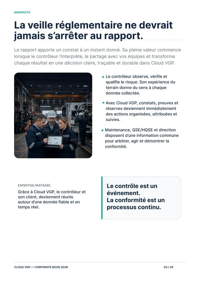 Miniature de la page 3 du Corporate Book Cloud VGP 2026 — La veille réglementaire ne devrait jamais s’arrêter au rapport