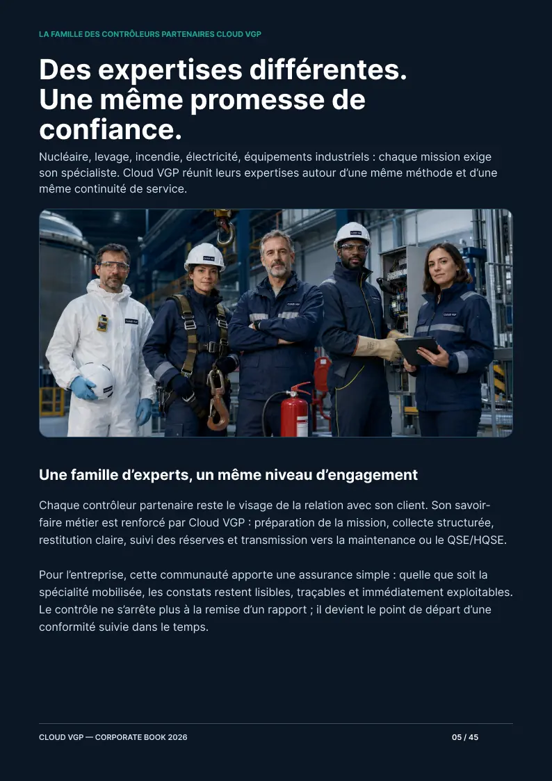Miniature de la page 5 du Corporate Book Cloud VGP 2026 — Des expertises différentes. Une même promesse de confiance