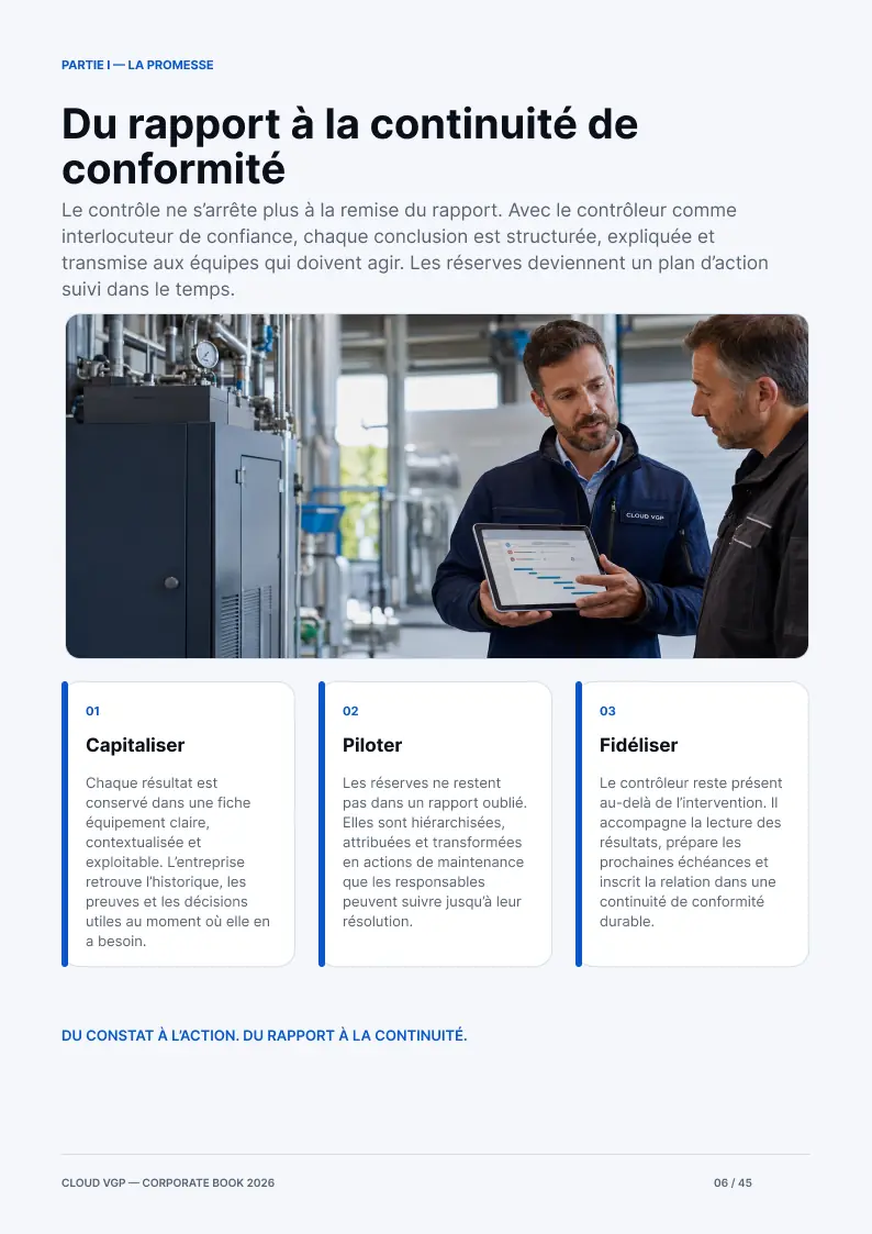 Miniature de la page 6 du Corporate Book Cloud VGP 2026 — Du rapport à la continuité de conformité