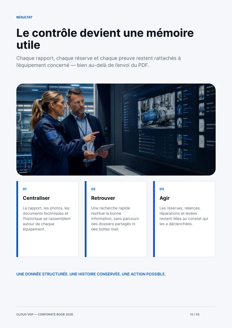 Miniature de la page 12 du Corporate Book Cloud VGP 2026 — Le contrôle devient une mémoire utile