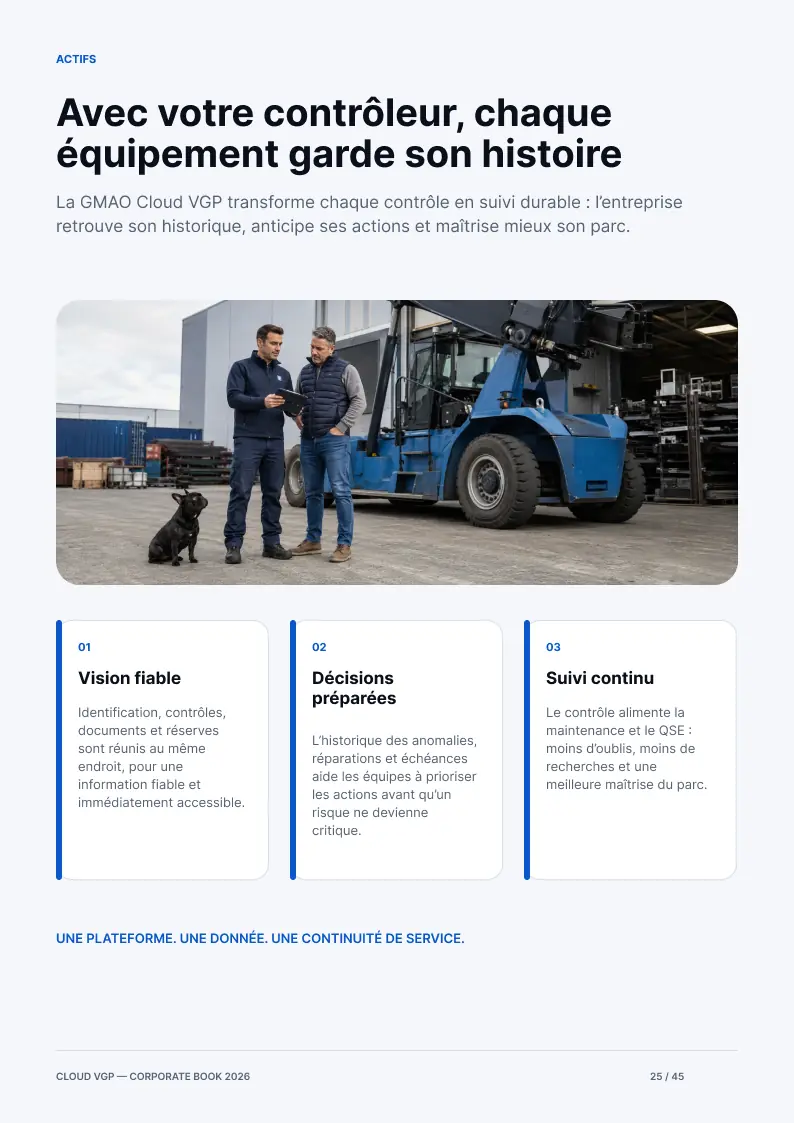 Miniature de la page 25 du Corporate Book Cloud VGP 2026 — Avec votre contrôleur, chaque équipement garde son histoire