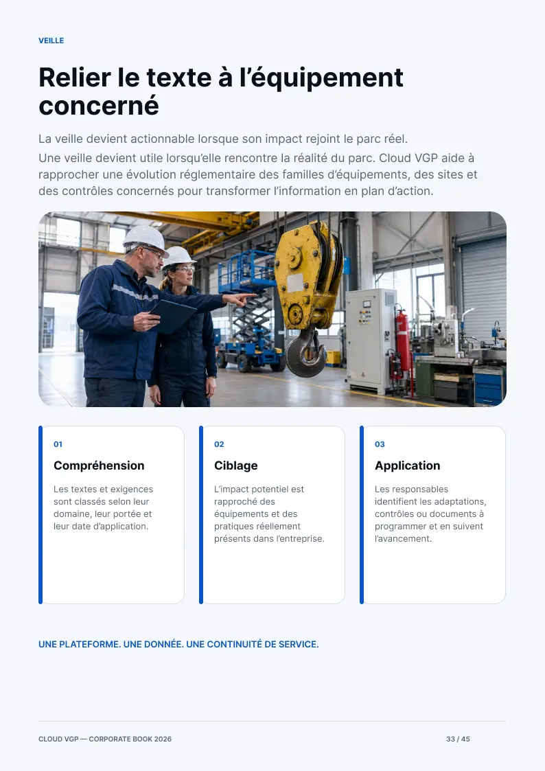 Miniature de la page 33 du Corporate Book Cloud VGP 2026 — Relier le texte à l’équipement concerné