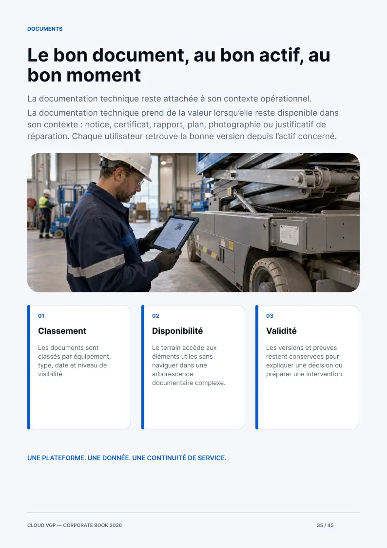 Miniature de la page 35 du Corporate Book Cloud VGP 2026 — Le bon document, au bon actif, au bon moment