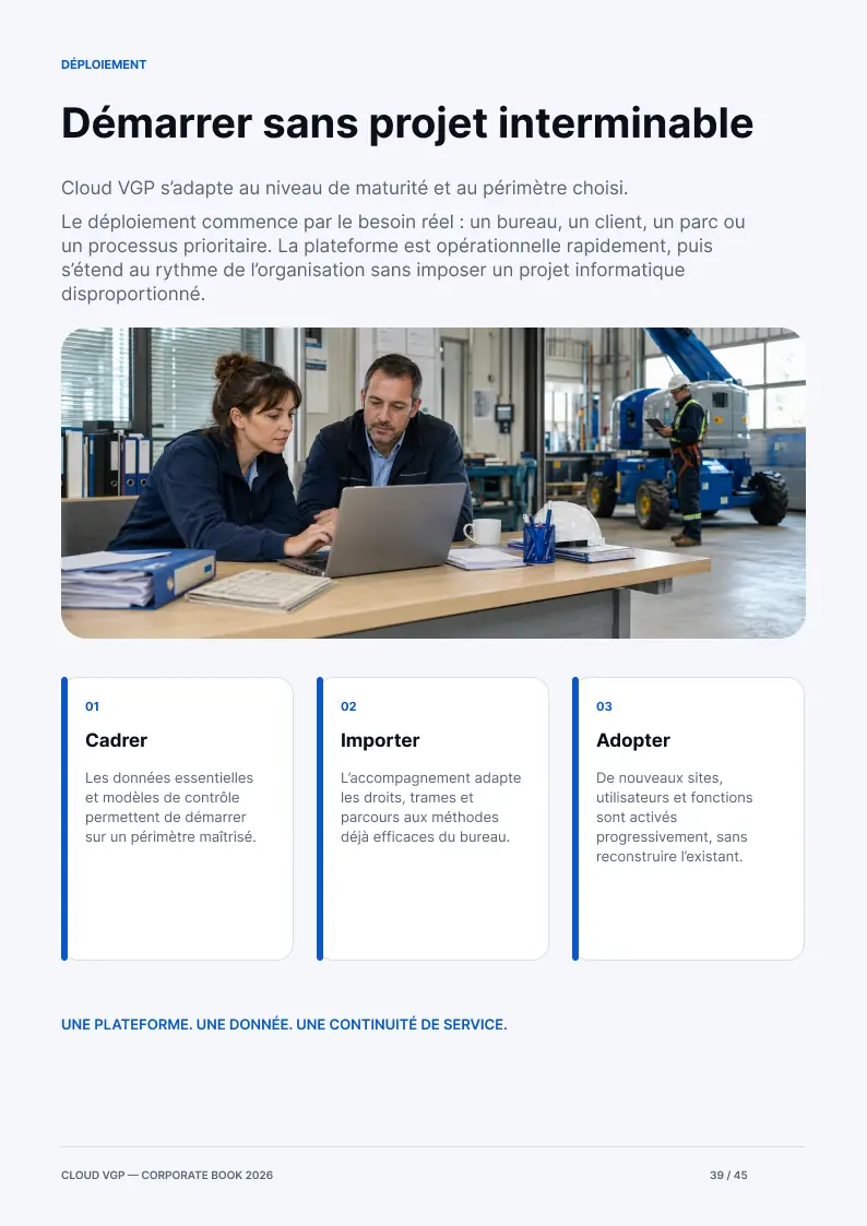 Miniature de la page 39 du Corporate Book Cloud VGP 2026 — Démarrer sans projet interminable